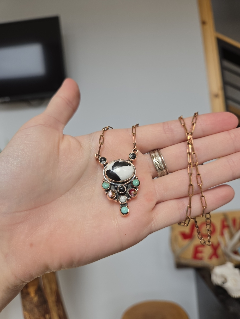 White Buffalo Turquoise Copper Paperclip Necklace - Picture 2 of 4